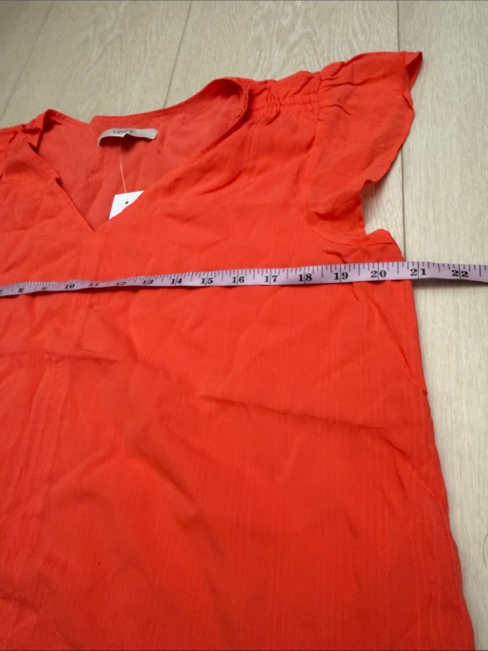LOFT Coral Red V-Neck Flutter Sleeve Blouse - Picture 4 of 6